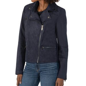 KUT From The Kloth Milana Quilted Blue Faux Suede Moto Jacket | Medium